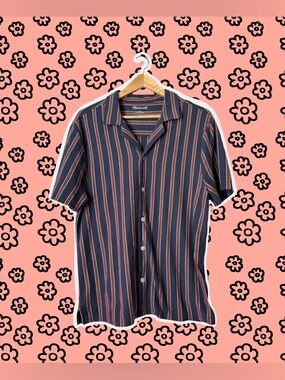 Men’s Madewell Navy Button-Up Shirt with Red and White Stripes